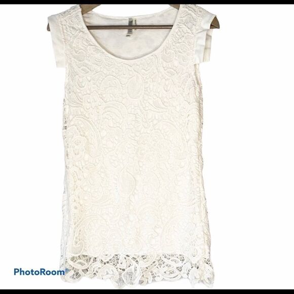 MONORENO Boho Crochet Top Womens Small Cream Sleeveless Coquette - Picture 1 of 5